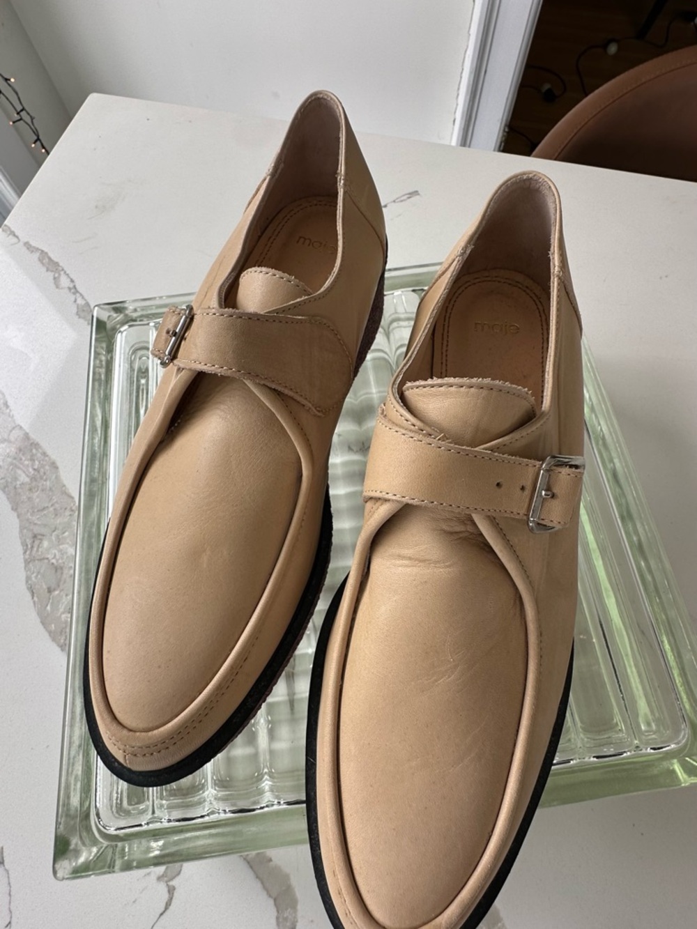 Men's Tan Leather Buckle Loafers - Picture 9 of 11